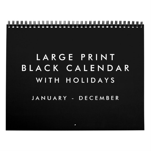 Large Print Blank Black Calendar With Holidays (Cover)