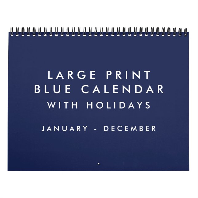 Large Print Blank Blue Calendar With Holidays (Cover)