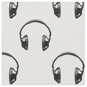 Large Print Headphones Pattern Vintage Music Theme Fabric