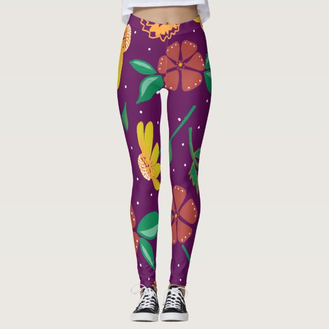 Large Print Springy Floral on Fuchsia Leggings (Front)