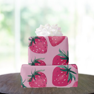 Large Print Strawberry wrap Strawberries in Pink Wrapping Paper