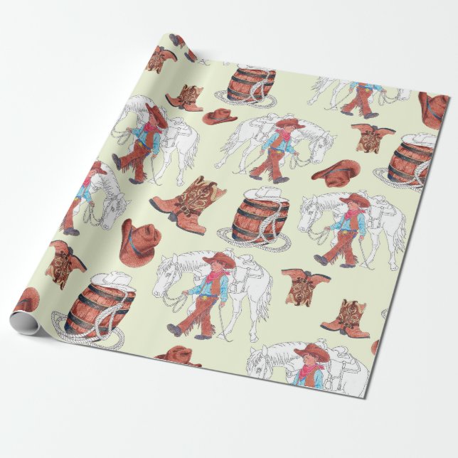 Large Print Wrapping Paper Cowboy and Horse (Unrolled)