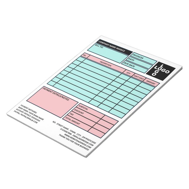 Large Pro-Logo Business Invoice/Quotation Notepad (Angled)