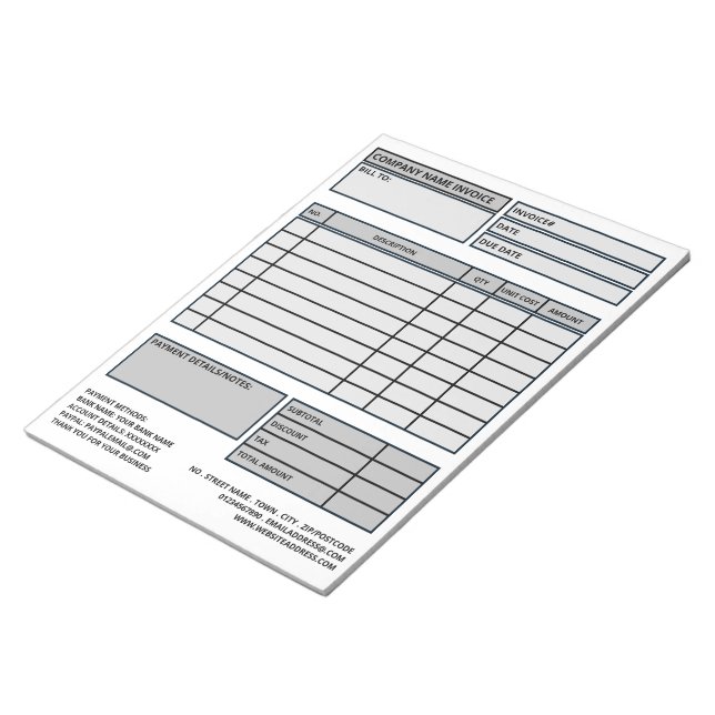 Large Professional Business Invoice/Quotation Notepad (Angled)