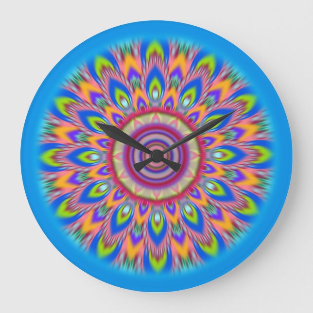 Large psychedelic Mandala blues wall clock (Front)