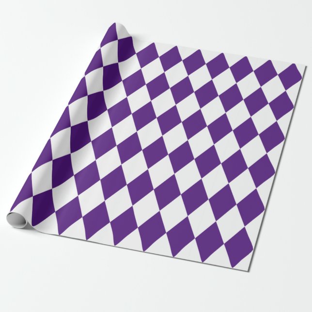 Large Purple and White Diamond Harlequin Wrapping Paper (Unrolled)