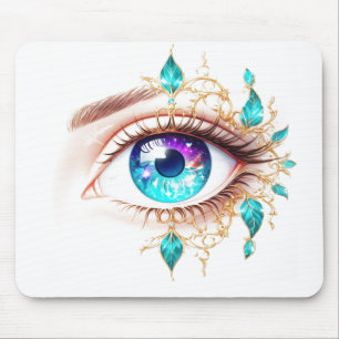 Large Purple/Blue Eye Surrounded By Plant Leaves Mouse Pad