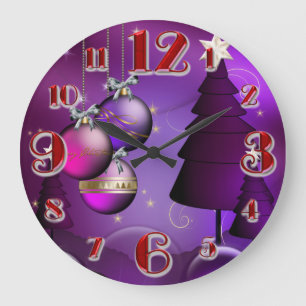 Large Purple Christmas Bauble Tree Clock