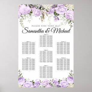 Large Purple Floral 7-Table Wedding Poster