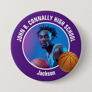 Large Purple High School Basketball Player Photo 7.5 Cm Round Badge