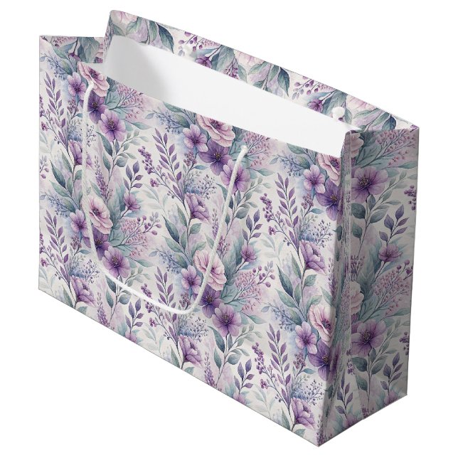 Large Purple Lavender Floral Gift Bag (Front Angled)