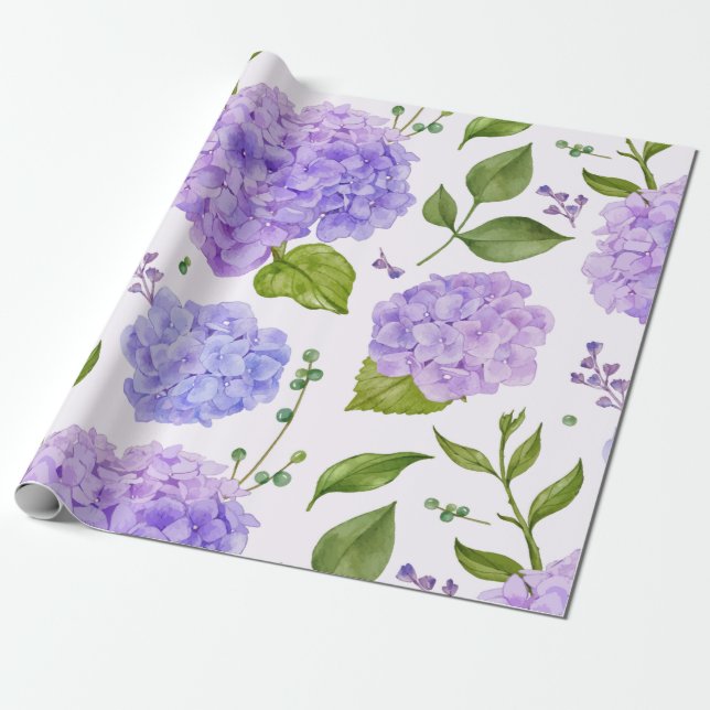 Large Purple Lilac Hydrangea Floral Wrapping Paper (Unrolled)