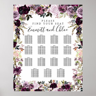 Large Purple Pink Floral 15-Table Seating Chart