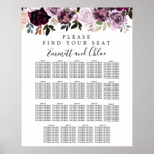Large Purple Pink Floral 19-Table Seating Chart