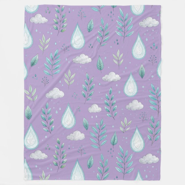 Large Purple Rain Cloud Fleece Blanket (Front)
