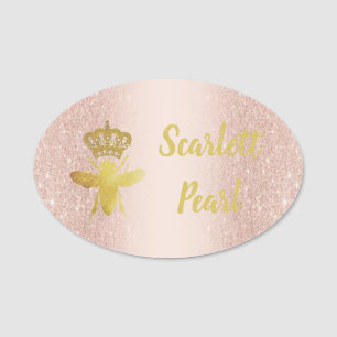 Large QUEEN BEE Rose Glitter Pink Badge Magnetic