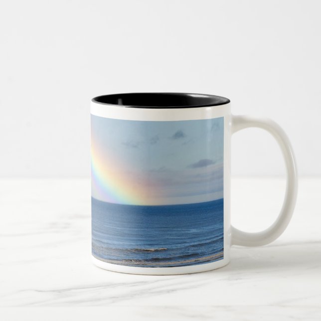 Large rainbow over the Pacific Ocean at Two-Tone Coffee Mug (Right)