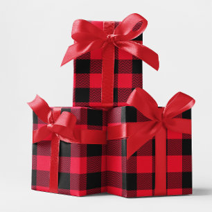 Large Red and Black Chevron Buffalo Plaid Wrapping Paper