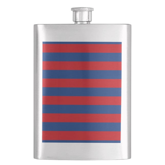 Large Red and Blue Horizontal Stripes Hip Flask (Front)