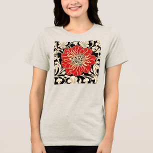 Large Red Art Nouveau Flower Tri-Blend Shirt