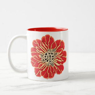 Large Red Art Nouveau Flower  Two-Tone Coffee Mug