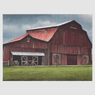 Large Red Barn Under Stormy Skies Tissue Paper