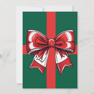 Large Red Bow Green Christmas Decor Holiday Bright Invitation