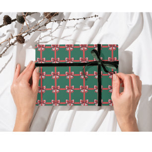 Large Red Bow Green Christmas Decor Holiday Bright Wrapping Paper