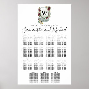 Large Red Floral Crest 15-Table Seating Chart