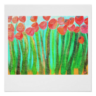 Large red flowers - 20 x 20 glossy print