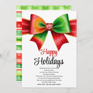 Large red, green bow and stripes Christmas  Holiday Card