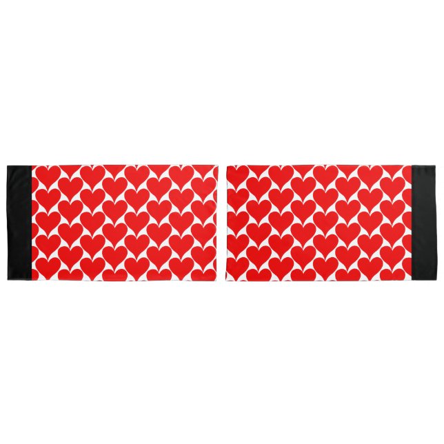 Large Red Hearts Black White Pattern Pillowcase (Front-Set)