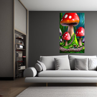 Large red mushroom forest  | AI Art  Poster