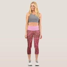 Large Red Pink Paisley High Waisted Capri Leggings