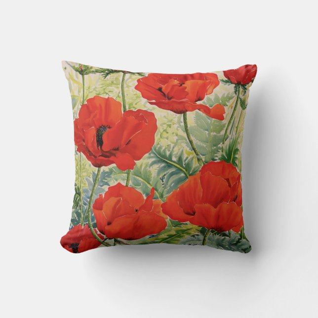Large Red Poppies Cushion (Front)