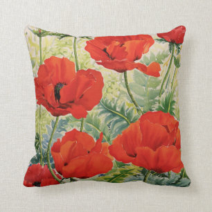 Large Red Poppies Cushion