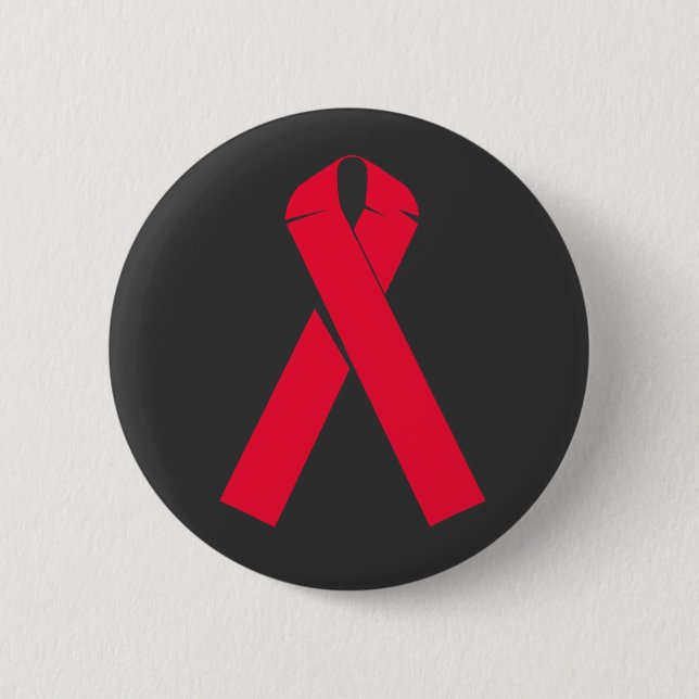Large Red Ribbon for AIDS Awareness 6 Cm Round Badge (Front)