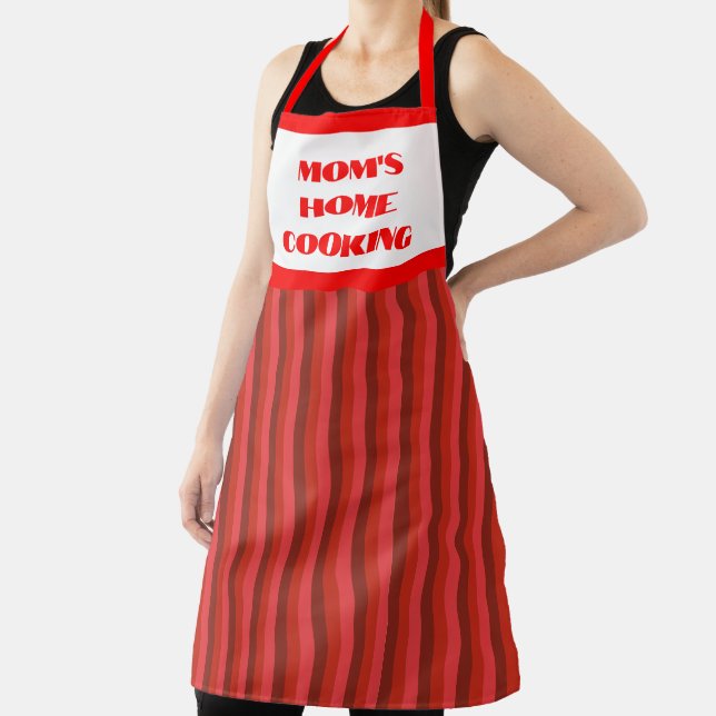 Large Red Striped Mum's Home Cooking Apron (Insitu)