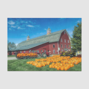 Large Red Vermont Barn With Pumpkins Tissue Paper