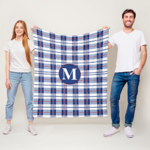 Large, Red, White & Blue Monogram Plaid Fleece Blanket