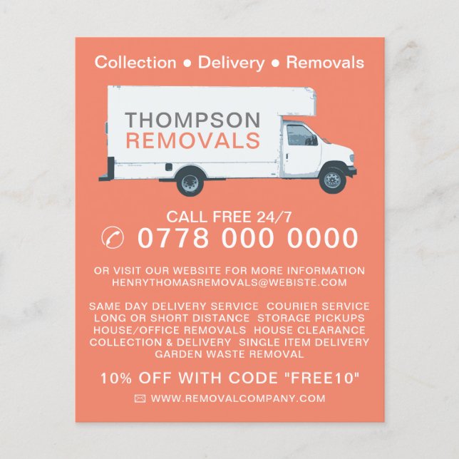 Large Removal Van, Removal Company Advertising Flyer (Front)