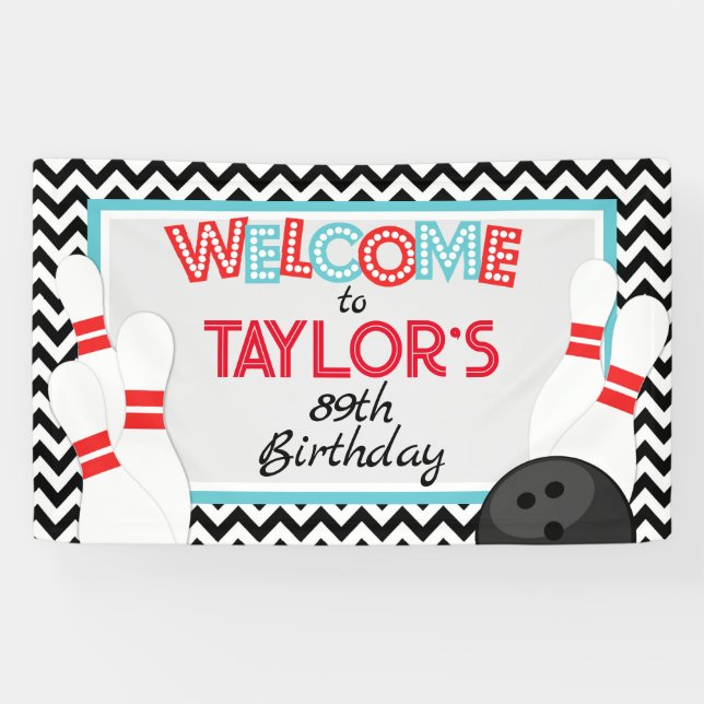 Large Retro Chevron Bowling Birthday Banner (Horizontal)