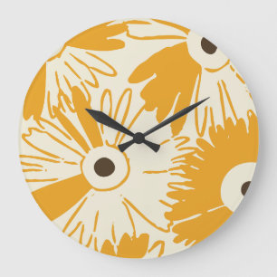 Large Retro Daisy Flower Power Goldenrod Clock