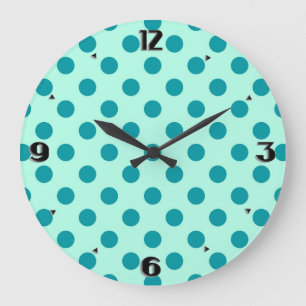 Large retro dots - aqua and turquoise clock