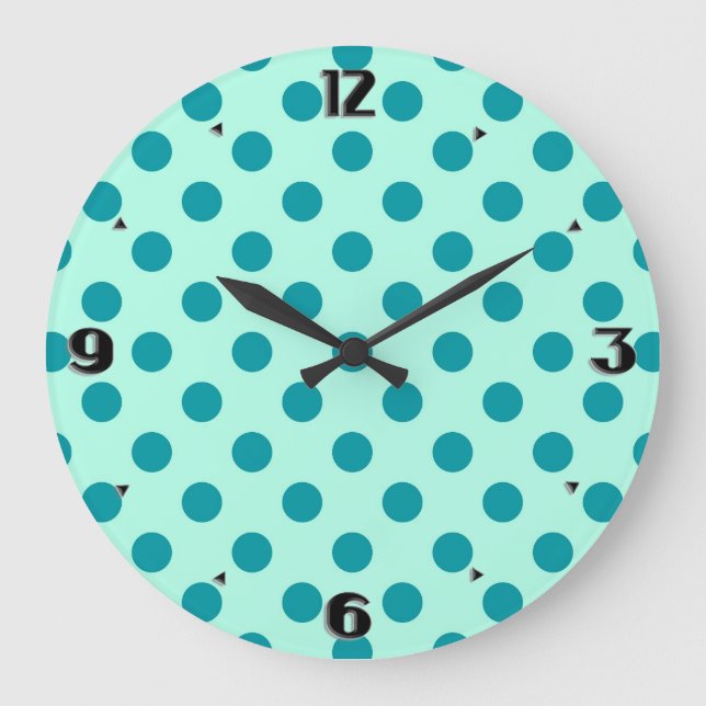 Large retro dots - aqua and turquoise clock (Front)