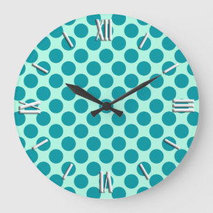 Large retro dots - aqua and turquoise clock