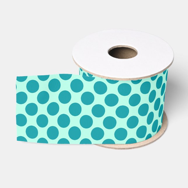 Large retro dots - aqua and turquoise grosgrain ribbon (Spool)