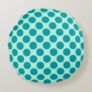 Large retro dots - aqua and turquoise round cushion