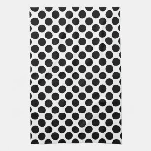 Large retro dots - black and white tea towel