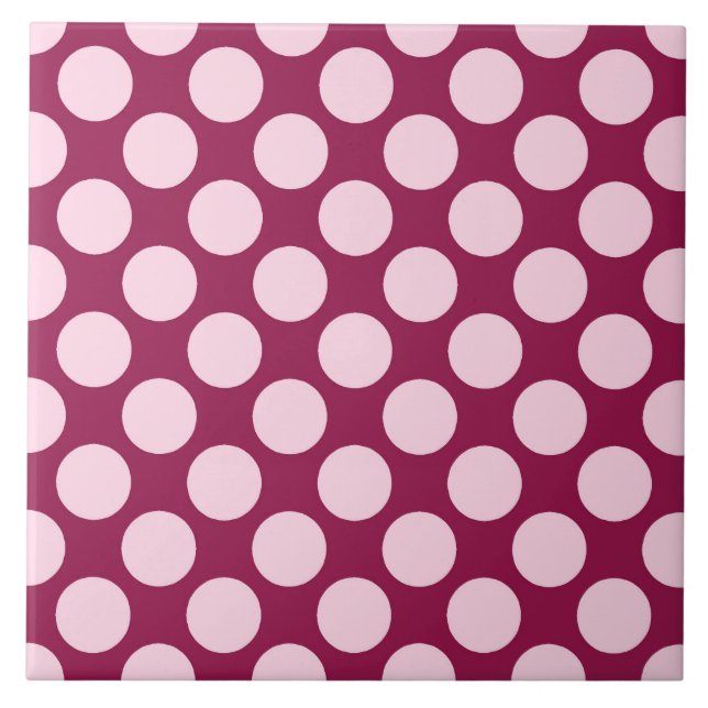 Large retro dots - burgundy and shell pink ceramic tile (Front)